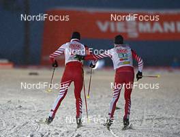 02.12.2012, Kuusamo, Finland (FIN): l-r: Bernhard Gruber (AUT), Mario Stecher (AUT) - FIS world cup nordic combined, team sprint HS142/2x7.5km, Kuusamo (FIN). www.nordicfocus.com. © Felgenhauer/NordicFocus. Every downloaded picture is fee-liable.