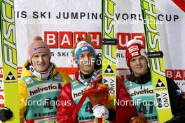 04.02.2012, Val di Fiemme, Italy (ITA): L-R: Severin Freund (GER), Fischer, Gregor Schlierenzauer (AUT), Fischer, Thomas Morgenstern (AUT), Fischer - FIS world cup ski jumping, individual HS134, Val di Fiemme (ITA). www.nordicfocus.com. © Manzoni/NordicFocus. Every downloaded picture is fee-liable.