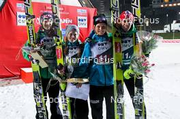 23.11.2012, Lillehammer, Norway (NOR):  (l-r) Tom Hilde (NOR), Fischer, Anette Sagen (NOR), Fischer, Maren Lundby (NOR), Fischer and Anders Bardal (NOR), Fischer - FIS world cup ski jumping, mixed team HS100, Lillehammer (NOR). www.nordicfocus.com. © Laiho/NordicFocus. Every downloaded picture is fee-liable.