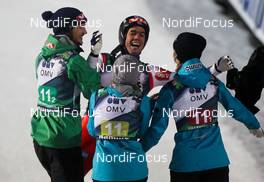 23.11.2012, Lillehammer, Norway (NOR):  (l-r) Tom Hilde (NOR), Fischer, Anette Sagen (NOR), Fischer, Anders Bardal (NOR), Fischer and Maren Lundby (NOR), Fischer - FIS world cup ski jumping, mixed team HS100, Lillehammer (NOR). www.nordicfocus.com. © Laiho/NordicFocus. Every downloaded picture is fee-liable.