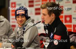 30.12.2012, Oberstdorf, Germany (GER): (r-l) Gregor Schlierenzauer (AUT), Fischer and Andreas Kofler (AUT), Fischer in the opening press comference of the four hills tournament  - FIS world cup ski jumping, four hills tournament, individual HS137, Oberstdorf (GER). www.nordicfocus.com. © Laiho/NordicFocus. Every downloaded picture is fee-liable.