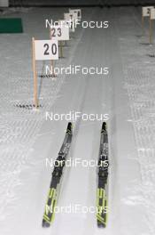 29.01.2012, Val di Fassa / Val di Fiemme , Italy (ITA): skis (Fischer) at the start  - FIS Marathon Cup Marcialonga, Val di Fassa / Val di Fiemme (ITA). www.nordicfocus.com. © Hemmersbach/NordicFocus. Every downloaded picture is fee-liable.