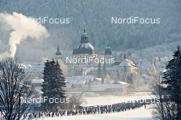 04.02.2012, Oberammergau, Germany (GER): start of the 50k race with Kloster Ettal in the background - Koenig Ludwig Lauf, Oberammergau (GER). www.nordicfocus.com. © Felgenhauer/NordicFocus. Every downloaded picture is fee-liable.