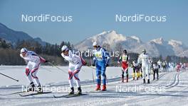 05.02.2012, Oberammergau, Germany (GER): l-r: Rikard Tynell (SWE), Daniel  Tynell (SWE), Morten Eide Pedersen (NOR), Thomas  Ebner (GER), Jerry  Ahrlin (SWE), Salomon, One Way, Alpina, Fischer, Swix - FIS Marathon Cup Koenig Ludwig Lauf, Oberammergau (GER). www.nordicfocus.com. © Felgenhauer/NordicFocus. Every downloaded picture is fee-liable.