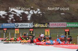 06.01.2013, Oberhof, Germany (GER): Marie Dorin (FRA), Rossignol, Rottefella, OneWay, Andrea Henkel (GER), Fischer, Rottefella, Swix, adidas, Toko, Olga Zaitseva (RUS), Rossignol, Rottefella,Leki, adidas - IBU world cup biathlon, pursuit women, Oberhof (GER). www.nordicfocus.com. © Manzoni/NordicFocus. Every downloaded picture is fee-liable.