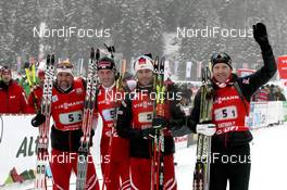 20.01.2013, Antholz, Italy (ITA): L-R: Christoph Sumann (AUT), Atomic, Leki , Dominik Landertinger (AUT), Atomic, Alpina, Leki, Daniel Mesotitsch (AUT), Fischer, Rottefella, Leki, Simon Eder (AUT), Fischer, Rottefella, Swix - IBU world cup biathlon, relay men, Antholz (ITA). www.nordicfocus.com. © Manzoni/NordicFocus. Every downloaded picture is fee-liable.