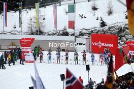 20.01.2013, Antholz, Italy (ITA): Biathlon Feature: The line up for the start of womens relay - IBU world cup biathlon, relay women, Antholz (ITA). www.nordicfocus.com. © Manzoni/NordicFocus. Every downloaded picture is fee-liable.