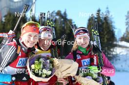 03.03.2013, Oslo, Norway (NOR): L-R: Anastasiya Kuzmina (SVK), Fischer, Salomon, Start, Tora Berger (NOR), Fischer, Rottefella, Odlo, Olena Pidhrushna (UKR), Fischer, Rottefella, Swix - IBU world cup biathlon Holmenkollen, mass women, Oslo (NOR). www.nordicfocus.com. © Manzoni/NordicFocus. Every downloaded picture is fee-liable.