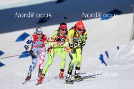 03.03.2013, Oslo, Norway (NOR): Jana Gerekova (SVK), Fischer, Salomon, Teja Gregorin (SLO), Fischer, Rottefella, Alpina, Leki, Anais Bescond (FRA), Madshus, Rottefella, Swix, OneWay - IBU world cup biathlon Holmenkollen, mass women, Oslo (NOR). www.nordicfocus.com. © Manzoni/NordicFocus. Every downloaded picture is fee-liable.