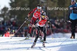 02.03.2013, Oslo, Norway (NOR): Elisa Gasparin (SUI), Rossignol, Rottefella, Leki, ODLO, CASCO, Jori Moerkve (NOR), Fischer, Rottefella, Swix, Odlo - IBU world cup biathlon Holmenkollen, pursuit women, Oslo (NOR). www.nordicfocus.com. © Manzoni/NordicFocus. Every downloaded picture is fee-liable.