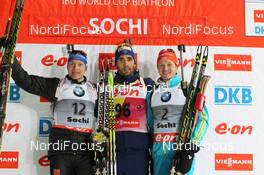07.03.2013, Sochi, Russia (RUS): L-R: Andreas Birnbacher (GER), Fischer, Rottefella, Alpina, Leki, adidas, Martin Fourcade (FRA), Rossignol, Rottefella, OneWay, Toko, Serhiy Semenov (UKR), Fischer, Rottefella, Alpina, Swix - IBU world cup biathlon, individual men, Sochi (RUS). www.nordicfocus.com. © Manzoni/NordicFocus. Every downloaded picture is fee-liable.