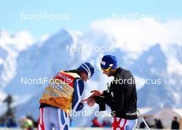 06.03.2013, Sochi, Russia (RUS): Stephane Bouthiaux (FRA), coach Team France, Martin Fourcade (FRA), Rossignol, Rottefella, OneWay, Toko  - IBU world cup biathlon, training, Sochi (RUS). www.nordicfocus.com. © Manzoni/NordicFocus. Every downloaded picture is fee-liable.