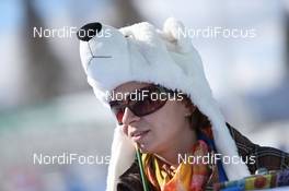 06.03.2013, Sochi, Russia (RUS): Event Feature: Volunteer with funny hat - IBU world cup biathlon, training, Sochi (RUS). www.nordicfocus.com. © Manzoni/NordicFocus. Every downloaded picture is fee-liable.