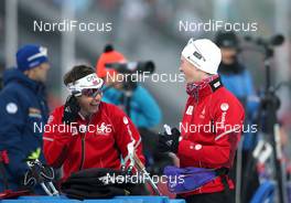 14.02.2013, Nove Mesto, Czech Republic (CZE): Henrik l'Abee-Lund (NOR), Fischer, Rottefella, Swix, ODLO, Ole Einar Bjoerndalen (NOR), Madshus, Rottefella, Odlo - IBU world championships biathlon, individual men, Nove Mesto (CZE). www.nordicfocus.com. © Manzoni/NordicFocus. Every downloaded picture is fee-liable.