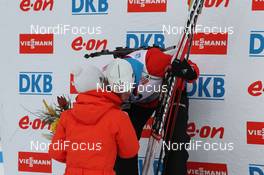 09.02.2013, Nove Mesto, Czech Republic (CZE): Nami Kim (KOR); IBU vice president, Emil Hegle Svendsen (NOR), Madshus, Rottefella, Swix, Odlo - IBU world championships biathlon, sprint men, Nove Mesto (CZE). www.nordicfocus.com. © Manzoni/NordicFocus. Every downloaded picture is fee-liable.