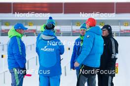 01.12.2013, Oestersund, Sweden (SWE):  Event Feature: Jury Meeting with Borut Nunar (SLO) IBU assistent race director, Wille Haapala (FIN), IBU TD, Kristjan Oja (EST), IBU IR, Ondrej Moravec (CZE) - IBU world cup biathlon, pursuit men, Oestersund (SWE). www.nordicfocus.com. © Manzoni/NordicFocus. Every downloaded picture is fee-liable.