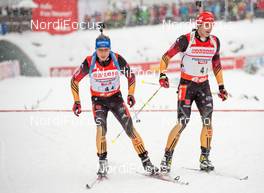 07.12.2013, Hochfilzen, Austria (AUT): Simon Schempp (GER), Arnd Peiffer (GER), (l-r) - IBU world cup biathlon, relay men, Hochfilzen (AUT). www.nordicfocus.com. © Wukits/NordicFocus. Every downloaded picture is fee-liable.