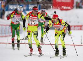 07.12.2013, Hochfilzen, Austria (AUT): Pavol Hurajt (SVK), Matej Kazar (SVK), (l-r) at handover - IBU world cup biathlon, relay men, Hochfilzen (AUT). www.nordicfocus.com. © Wukits/NordicFocus. Every downloaded picture is fee-liable.