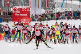 07.12.2013, Hochfilzen, Austria (AUT): The men's start with  Alexis Boeuf (FRA) in front - IBU world cup biathlon, relay men, Hochfilzen (AUT). www.nordicfocus.com. © Wukits/NordicFocus. Every downloaded picture is fee-liable.