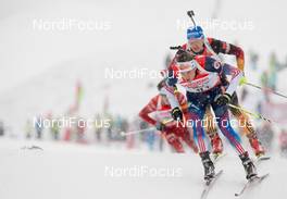 07.12.2013, Hochfilzen, Austria (AUT): Tim Burke (USA), Andreas Birnbacher (GER), (l-r) - IBU world cup biathlon, relay men, Hochfilzen (AUT). www.nordicfocus.com. © Wukits/NordicFocus. Every downloaded picture is fee-liable.