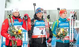 06.12.2013, Hochfilzen, Austria (AUT): Tarjei Boe (NOR), Christoph Sumann (AUT), Dmytro Pidruchnyi (UKR), (l-r) - IBU world cup biathlon, sprint men, Hochfilzen (AUT). www.nordicfocus.com. © Wukits/NordicFocus. Every downloaded picture is fee-liable.