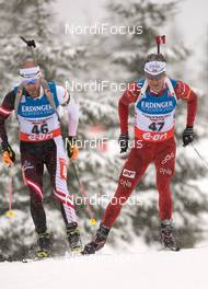 06.12.2013, Hochfilzen, Austria (AUT): Daniel Mesotitsch (AUT), Ole Einar Bjoerndalen (NOR), (l-r) - IBU world cup biathlon, sprint men, Hochfilzen (AUT). www.nordicfocus.com. © Wukits/NordicFocus. Every downloaded picture is fee-liable.