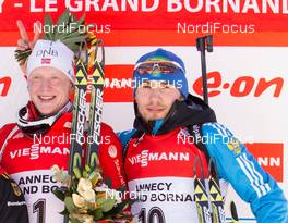 15.12.2013, Annecy-Le Grand Bornand, France (FRA): Johannes Thingnes Boe (NOR), Anton Shipulin (RUS) - IBU world cup biathlon, pursuit men, Annecy-Le Grand Bornand (FRA). www.nordicfocus.com. © Manzoni/NordicFocus. Every downloaded picture is fee-liable.