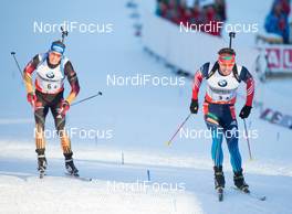 13.12.2013, Annecy-Le Grand Bornand, France (FRA): Anton Shipulin (RUS), Simon Schempp (GER) - IBU world cup biathlon, relay men, Annecy-Le Grand Bornand (FRA). www.nordicfocus.com. © Manzoni/NordicFocus. Every downloaded picture is fee-liable.