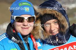 12.12.2013, Annecy-Le Grand Bornand, France (FRA): Olga Zaitseva (RUS) and her sister and coach Oxana - IBU world cup biathlon, relay women, Annecy-Le Grand Bornand (FRA). www.nordicfocus.com. © Manzoni/NordicFocus. Every downloaded picture is fee-liable.