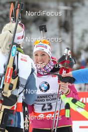 14.12.2013, Annecy-Le Grand Bornand, France (FRA): Selina Gasparin (SUI), Kaisa Maekaeraeinen (FIN) - IBU world cup biathlon, sprint women, Annecy-Le Grand Bornand (FRA). www.nordicfocus.com. © Manzoni/NordicFocus. Every downloaded picture is fee-liable.