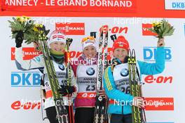 14.12.2013, Annecy-Le Grand Bornand, France (FRA): Kaisa Maekaeraeinen (FIN), Selina Gasparin (SUI), Valj Semerenko (UKR) - IBU world cup biathlon, sprint women, Annecy-Le Grand Bornand (FRA). www.nordicfocus.com. © Manzoni/NordicFocus. Every downloaded picture is fee-liable.