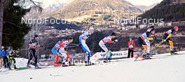05.01.2013, Val di Fiemme, Italy (ITA): a group of men passes Tesero panorama - FIS world cup cross-country, tour de ski, mass men, Val di Fiemme (ITA). www.nordicfocus.com. © Felgenhauer/NordicFocus. Every downloaded picture is fee-liable.