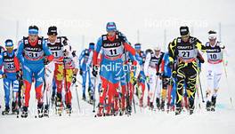 05.01.2013, Val di Fiemme, Italy (ITA): l-r:  Andrey Larkov (RUS), Alexander Bessmertnykh (RUS), Jean Marc Gaillard (FRA) - FIS world cup cross-country, tour de ski, mass men, Val di Fiemme (ITA). www.nordicfocus.com. © Felgenhauer/NordicFocus. Every downloaded picture is fee-liable.