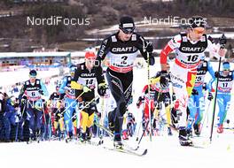 05.01.2013, Val di Fiemme, Italy (ITA): l-r: Tobias Angerer (GER), Dario Cologna (SUI), Devon Kershaw (CAN) - FIS world cup cross-country, tour de ski, mass men, Val di Fiemme (ITA). www.nordicfocus.com. © Felgenhauer/NordicFocus. Every downloaded picture is fee-liable.