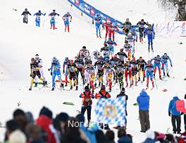 05.01.2013, Val di Fiemme, Italy (ITA): the leading group with Jens Filbrich (GER), Dietmar Noeckler (ITA), Tobias Angerer (GER), Alex Harvey (CAN), Hannes Dotzler (GER)Devon Kershaw (CAN), Jean Marc Gaillard (FRA) - FIS world cup cross-country, tour de ski, mass men, Val di Fiemme (ITA). www.nordicfocus.com. © Felgenhauer/NordicFocus. Every downloaded picture is fee-liable.
