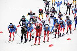 05.01.2013, Val di Fiemme, Italy (ITA): l-r:  Maxim Vylegzhanin (RUS), Dario Cologna (SUI), Petter Northug (NOR) - FIS world cup cross-country, tour de ski, mass men, Val di Fiemme (ITA). www.nordicfocus.com. © Felgenhauer/NordicFocus. Every downloaded picture is fee-liable.