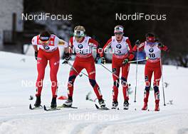 05.01.2013, Val di Fiemme, Italy (ITA): l-r: Justyna Kowalczyk (POL), Therese Johaug (NOR), Kristin Stoermer Steira (NOR), Heidi Weng (NOR) - FIS world cup cross-country, tour de ski, mass women, Val di Fiemme (ITA). www.nordicfocus.com. © Felgenhauer/NordicFocus. Every downloaded picture is fee-liable.
