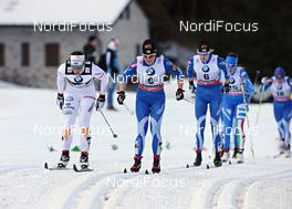 05.01.2013, Val di Fiemme, Italy (ITA): l-r: Charlotte Kalla (SWE), Krista Lahteenmaki (FIN), Anne Kylloenen (FIN) - FIS world cup cross-country, tour de ski, mass women, Val di Fiemme (ITA). www.nordicfocus.com. © Felgenhauer/NordicFocus. Every downloaded picture is fee-liable.