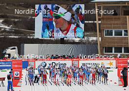 05.01.2013, Val di Fiemme, Italy (ITA): seconds before women's start - FIS world cup cross-country, tour de ski, mass women, Val di Fiemme (ITA). www.nordicfocus.com. © Felgenhauer/NordicFocus. Every downloaded picture is fee-liable.