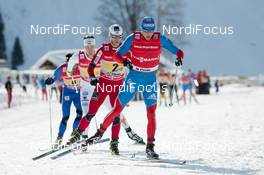 20.01.2013, La Clusaz, France (FRA): in front Alexander Legkov (RUS), Rossignol, Swix, Rottefella, Adidas  - FIS world cup cross-country, 4x7.5km men, La Clusaz (FRA). www.nordicfocus.com. © Becker/NordicFocus. Every downloaded picture is fee-liable.
