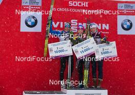 01.02.2013, Sochi, Russia (RUS): l-r Aurore Jean (FRA), Fischer, One Way, Salomon, Kikkan Randall (USA), Fischer, Salomon, Swix, Celine Brun-Lie (NOR), Fischer, Rottefella, Alpina, Swix  - FIS world cup cross-country, individual sprint, Sochi (RUS). www.nordicfocus.com. © Merkushev/NordicFocus. Every downloaded picture is fee-liable.