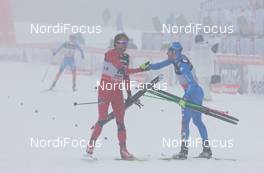 01.02.2013, Sochi, Russia (RUS): Petter Northug (NOR), Fischer, Rottefella, Alpina, Ski Go, Swix , Daniel Hofer (AUT), Fischer, Rottefella, Leki  - FIS world cup cross-country, individual sprint, Sochi (RUS). www.nordicfocus.com. © Merkushev/NordicFocus. Every downloaded picture is fee-liable.