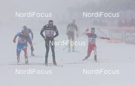 01.02.2013, Sochi, Russia (RUS): Dario Cologna (SUI), Fischer, Swix, Alpina, Rottefella, Odlo, Anton Gafarov (RUS), Axel Teichmann (GER), Madshus, Rottefella, Swix, adidas, Toko, Harald Wurm (AUT), Fischer  - FIS world cup cross-country, individual sprint, Sochi (RUS). www.nordicfocus.com. © Merkushev/NordicFocus. Every downloaded picture is fee-liable.