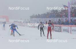 01.02.2013, Sochi, Russia (RUS): Petter Northug (NOR), Fischer, Rottefella, Alpina, Ski Go, Swix , Dario Cologna (SUI), Fischer, Swix, Alpina, Rottefella, Odlo, Daniel Hofer (AUT), Fischer, Rottefella, Leki  - FIS world cup cross-country, individual sprint, Sochi (RUS). www.nordicfocus.com. © Merkushev/NordicFocus. Every downloaded picture is fee-liable.