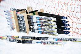 17.02.2013, Davos, Switzerland (SUI): Salomon skis waiting - FIS world cup cross-country, 15km men, Davos (SUI). www.nordicfocus.com. © Felgenhauer/NordicFocus. Every downloaded picture is fee-liable.