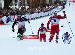 13.03.2013, Drammen, Norway (NOR): (l-r) Gianluca Cologna (SUI), Fischer, Swix, Odlo and John Kristian Dahl (NOR), Madshus, Swix, Alpina, Rottefella - FIS world cup cross-country, individual sprint, Drammen (NOR). www.nordicfocus.com. © Laiho/NordicFocus. Every downloaded picture is fee-liable.