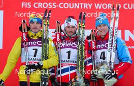 13.03.2013, Drammen, Norway (NOR): (l-r) Alexey Poltoranin (KAZ), Fischer, Swix, Rottefella, Petter Northug (NOR), Fischer, Swix, Alpina, Rottefella and Nikita Kriukov (RUS), Rossignol, Swix, Rottefella, Adidas - FIS world cup cross-country, individual sprint, Drammen (NOR). www.nordicfocus.com. © Laiho/NordicFocus. Every downloaded picture is fee-liable.