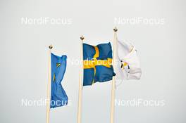 20.03.2013, Stockholm, Sweden (SWE): flags an a stormy day - FIS world cup cross-country, individual sprint, Stockholm (SWE). www.nordicfocus.com. © Felgenhauer/NordicFocus. Every downloaded picture is fee-liable.