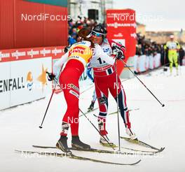 20.03.2013, Stockholm, Sweden (SWE): Justyna Kowalczyk (POL), Marit Bjoergen (NOR), (l-r) - FIS world cup cross-country, individual sprint, Stockholm (SWE). www.nordicfocus.com. © Felgenhauer/NordicFocus. Every downloaded picture is fee-liable.