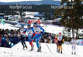 23.03.2013, Falun, Sweden (SWE): Alexey Poltoranin (KAZ), Sergey Turyshev (RUS), Roland Clara (ITA), Tobias Angerer (GER), Marcus Hellner (SWE), (l-r) - FIS world cup cross-country, mass men, Falun (SWE). www.nordicfocus.com. © Felgenhauer/NordicFocus. Every downloaded picture is fee-liable.